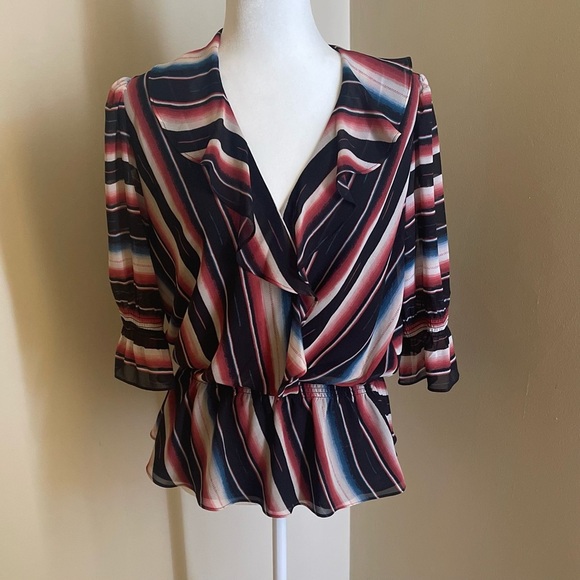 Lauren Ralph Lauren Blanket Stripe Georgette Peplum Blouse - Picture 1 of 7